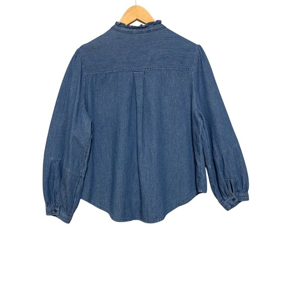 Old Navy Womens Denim Ruffle Collar Button Down Top Size‎ Large Balloon Sleeves - Picture 7 of 8